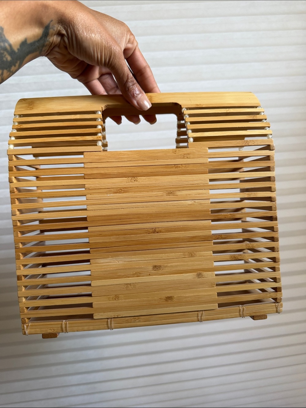 Natural Bamboo Architectural Top Handle Tote Coastal Minimalist Statement Purse